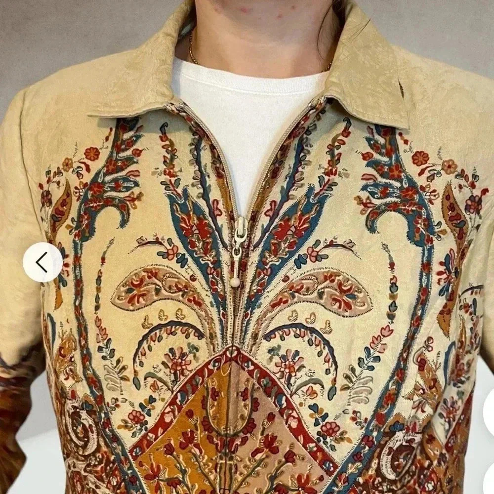 Coldwater Creek Paisley Vintage Jacket Beige Red